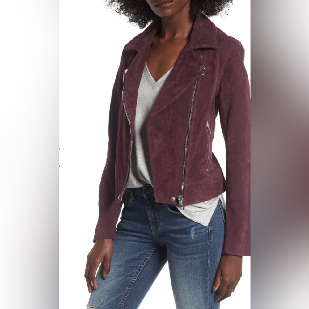 BlankNYC Suede Moto Jacket In Burgundy.  Size S.